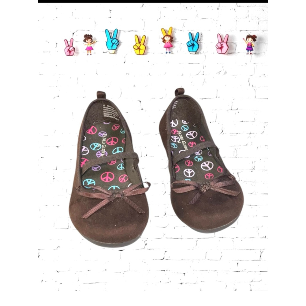 Faded Glory Gretchen Brown Fabric Suede Feel) Ballet Flats Slip On Shoes Girls S
